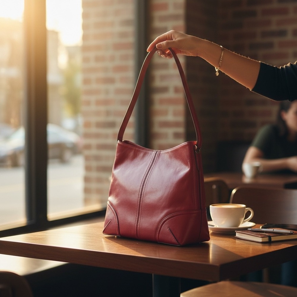 Ellen Tracy Red Leather Shoulder Bag Hobo Tote Silver Hardware Magnetic Closure